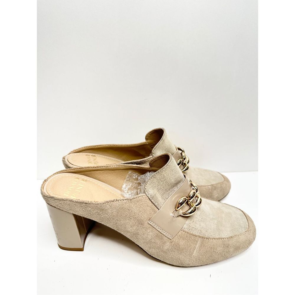 Donald Pliner Mule Womens Size 9 Tan Chained Slip On Leather Block Heel Shoes - Picture 2 of 11